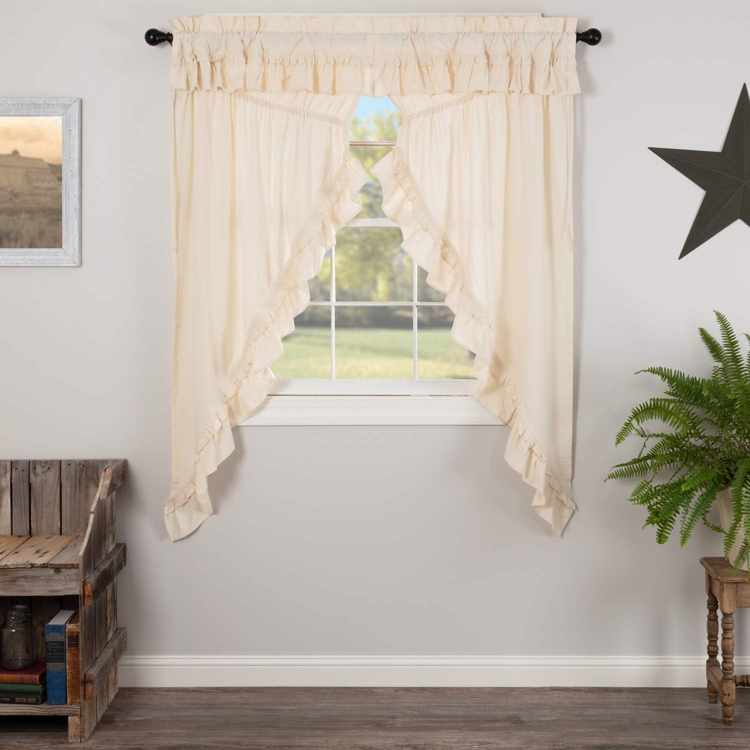 VHC Brands Muslin Ruffled Natural Tan Prairie Panels Set of 2