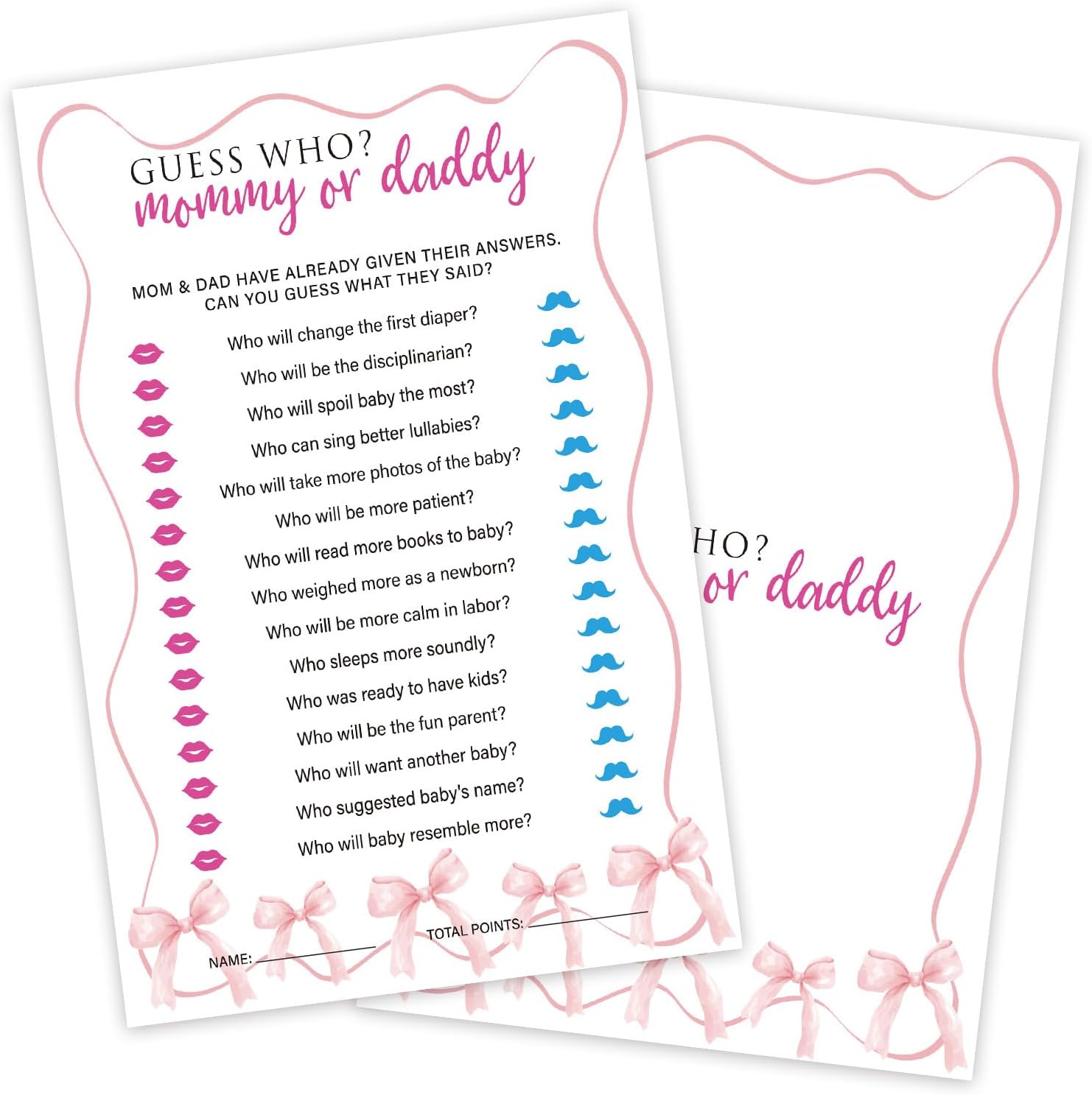 Whos Mommy or Daddy Baby Shower Game Cards