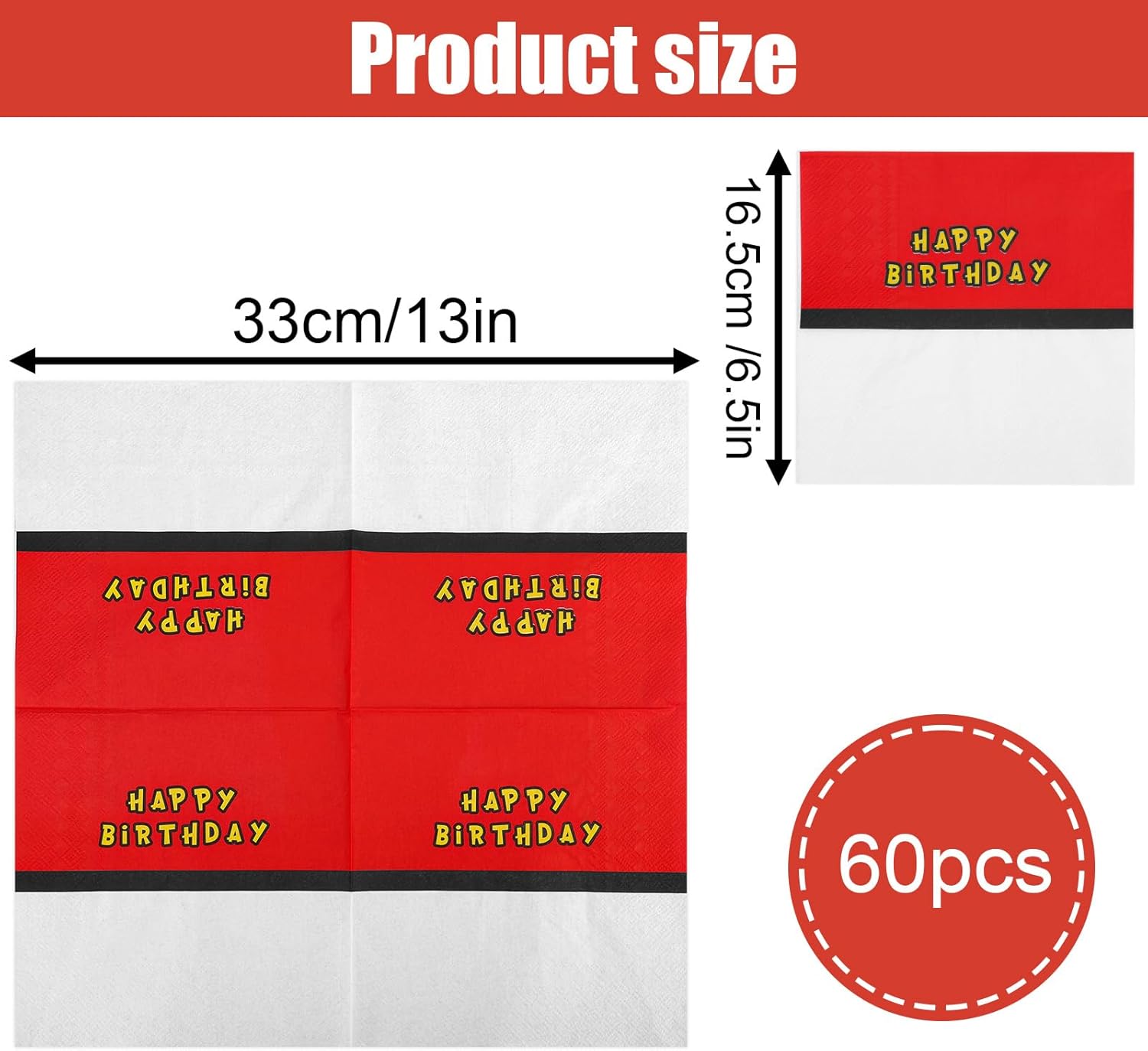 60pcs Happy Birthday Napkins Red White Cartoon Party Decor