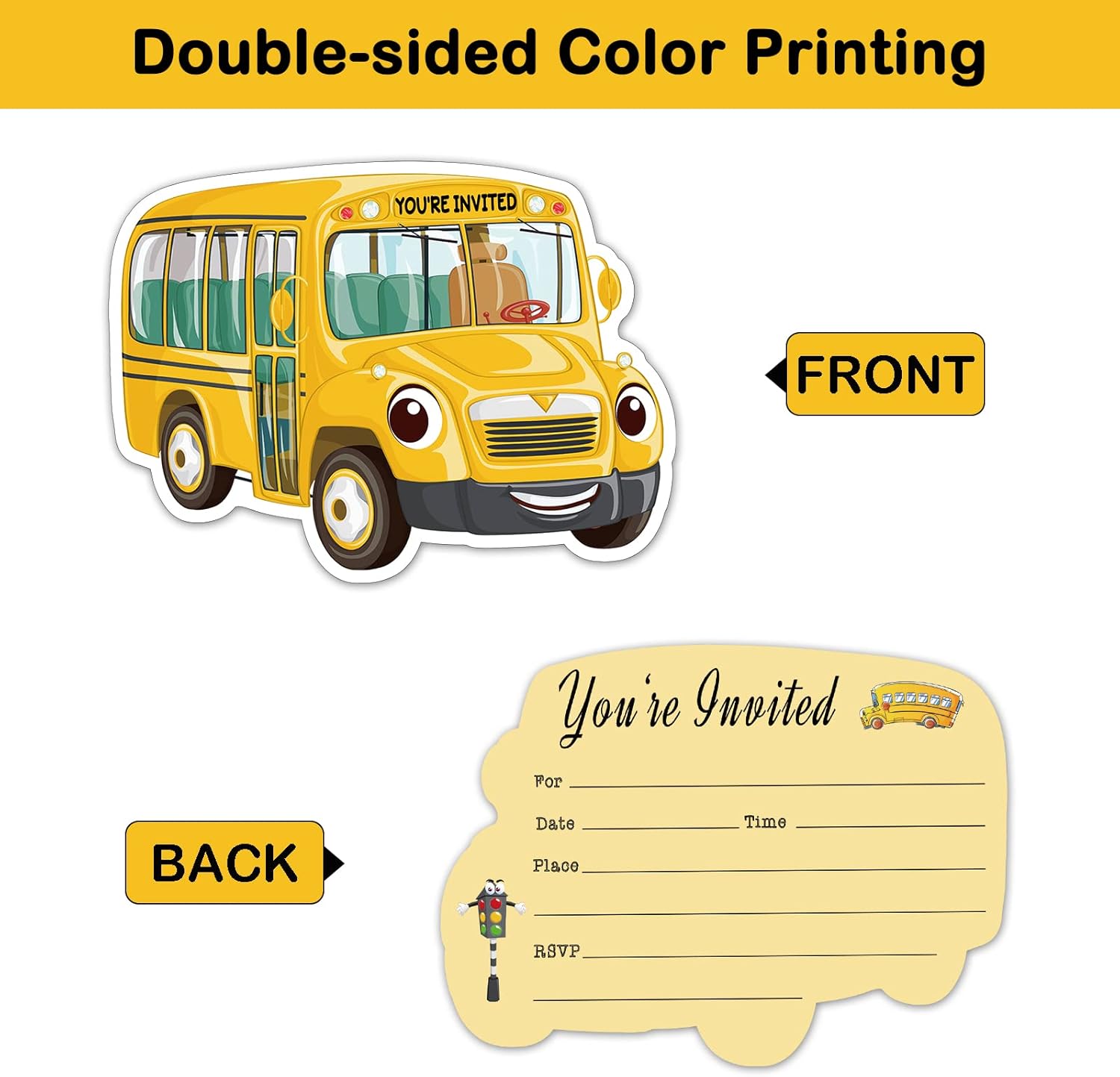 REWIDPARTY 20 Pack School Bus Shaped Invitations