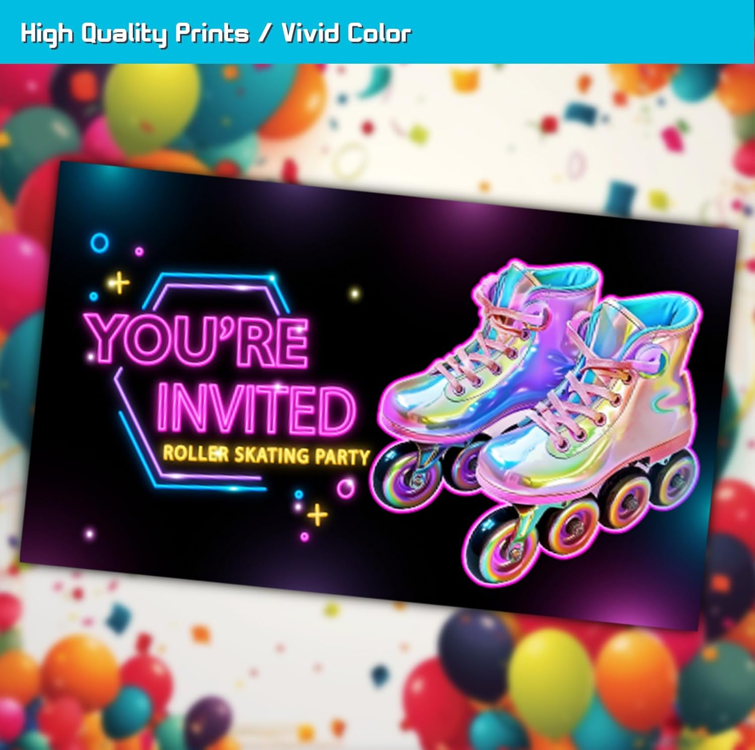 Neon Roller Skating Birthday Invitation Cards for Girls 30-Pack