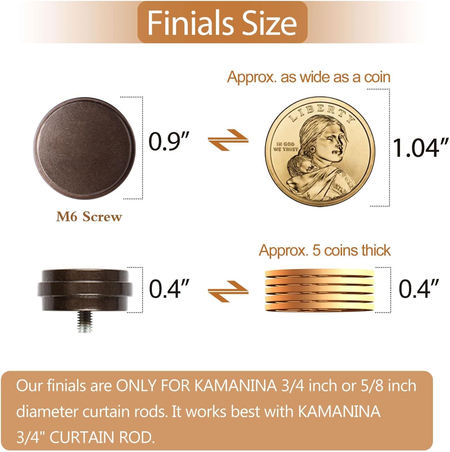 KAMANINA Bronze Finials for Curtain Rods 2 Pack