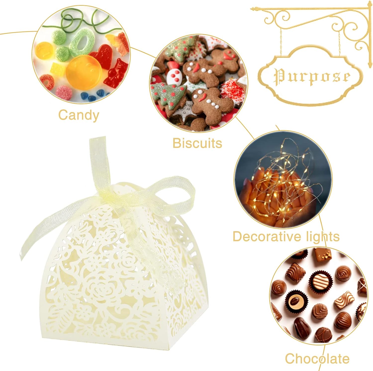 Laser Cut Rose Candy Boxes 70Pcs Beige Wedding Favor