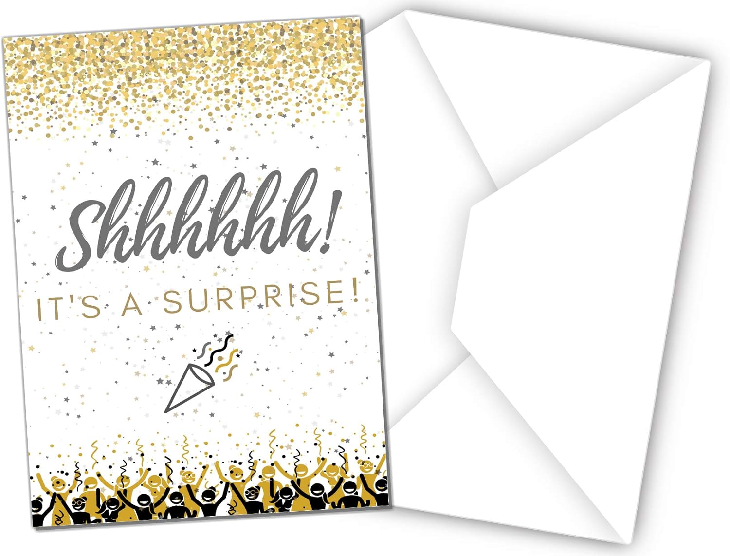 Elcer Surprise Party Invitations Black Gold 20 Count