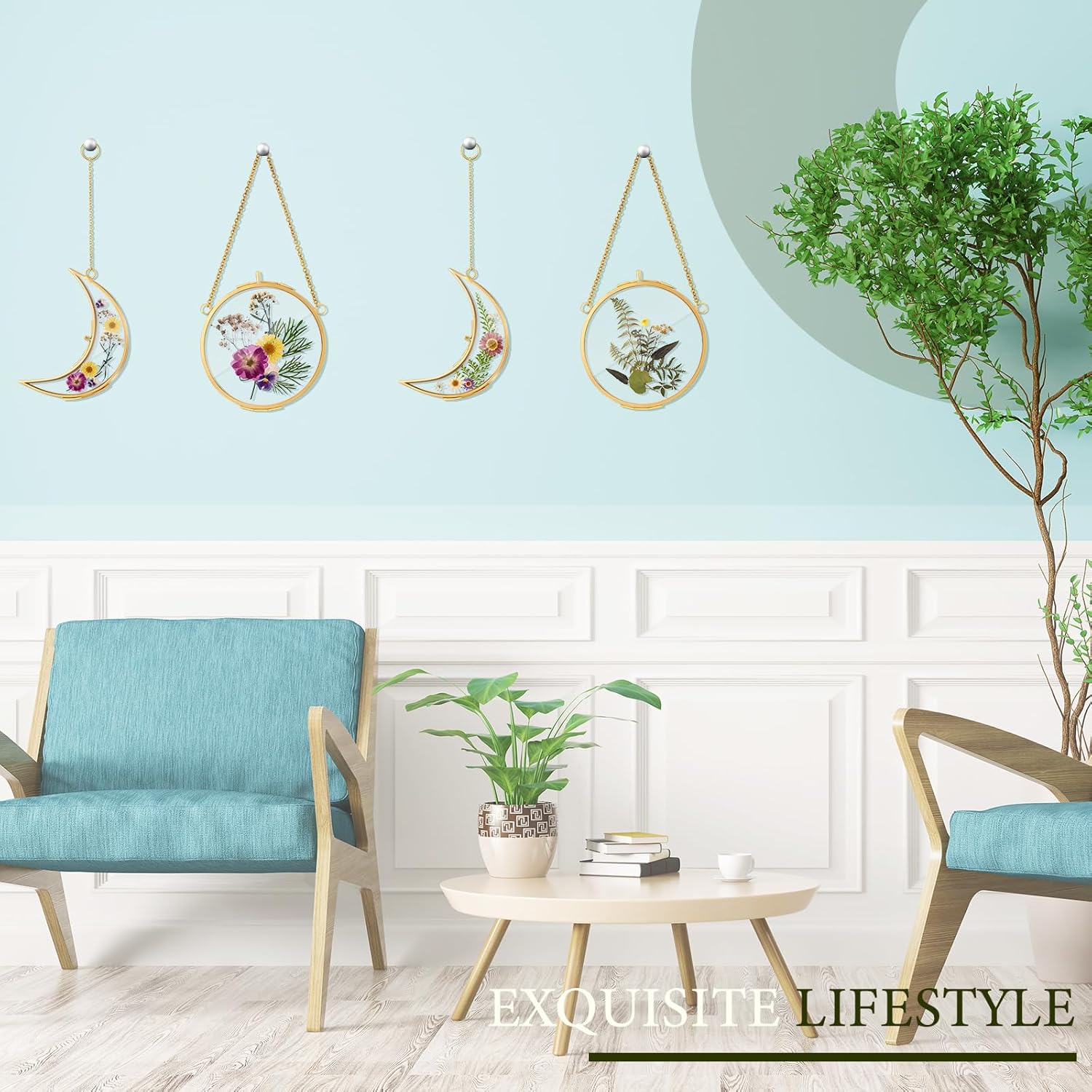 Qunclay 4 Pcs Pressed Flower Frame with Chain
