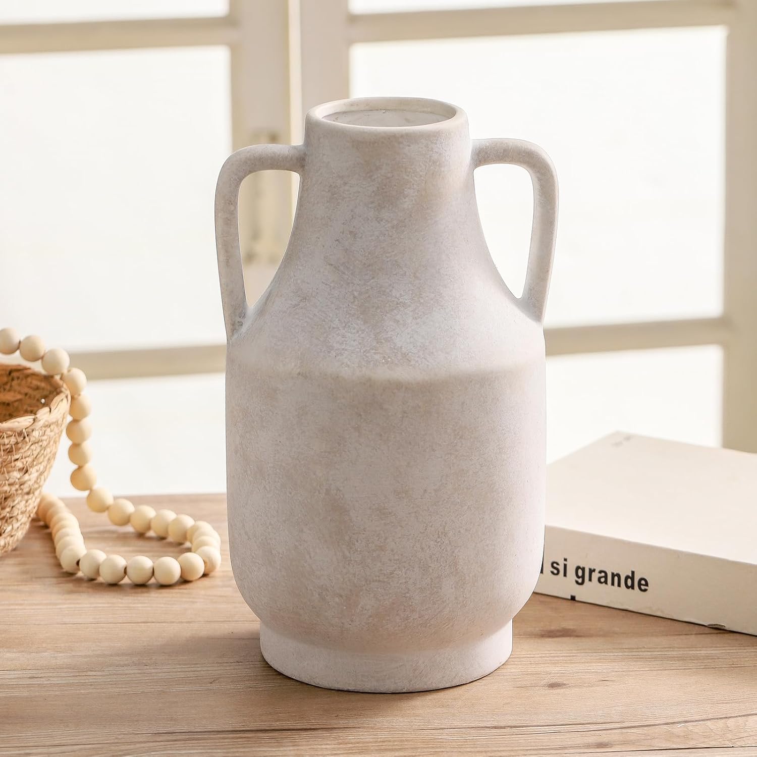 MittDitt Ceramic Flower Vase with Handles 11 Inch Tall
