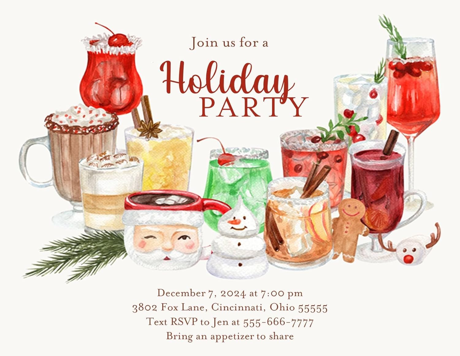Personalized Cocktail Party Christmas Invitation