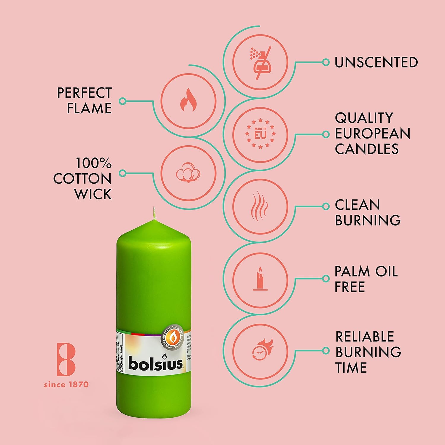 BOLSIUS 10 Unscented Lime Green Pillar Candles