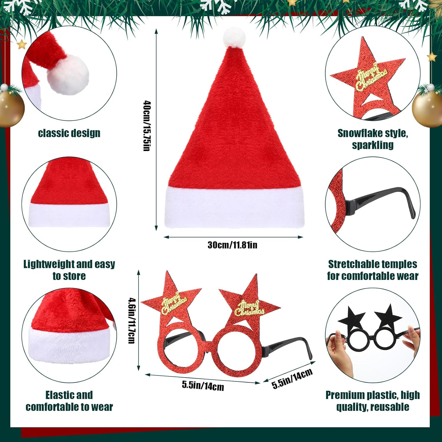 Toulite 48-Piece Santa Hat Glasses Costume Set