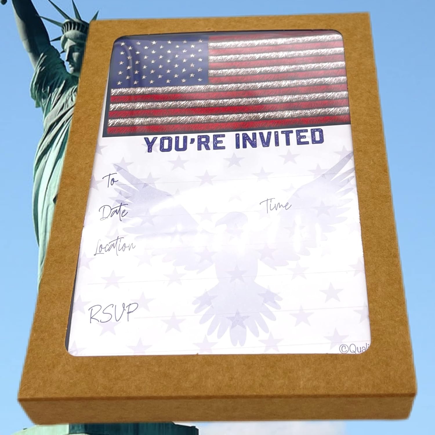 QualityVibe 25 American Flag Invitations With Envelopes