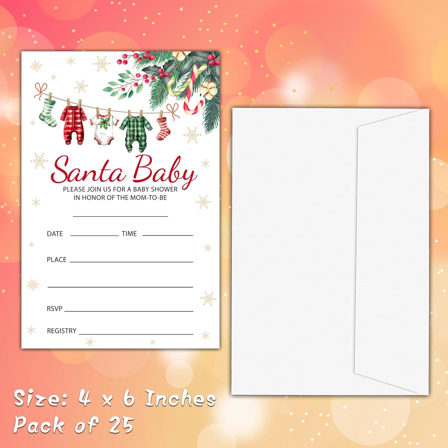 Christmas Baby Shower Invitations with Envelopes - Winter Wonderland 4x6 Card Set