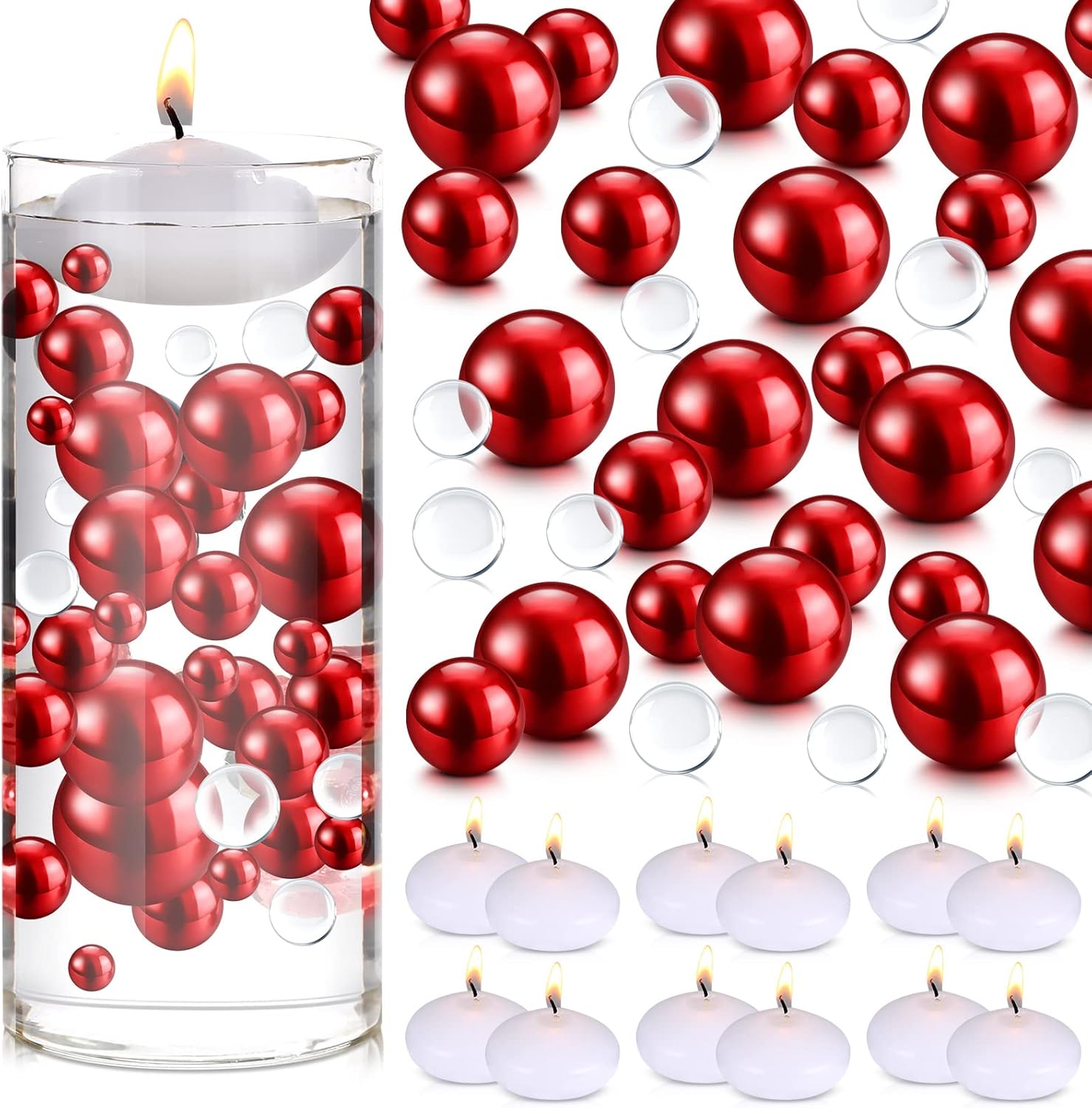 Fumete 10162 Pcs Floating Candles for Centerpieces Red