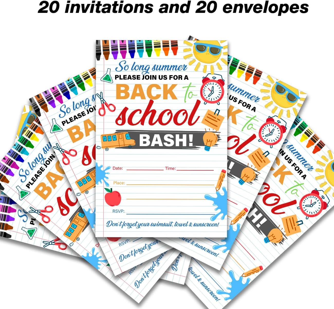 Back to School Party Invites with Envelopes Pack of 20