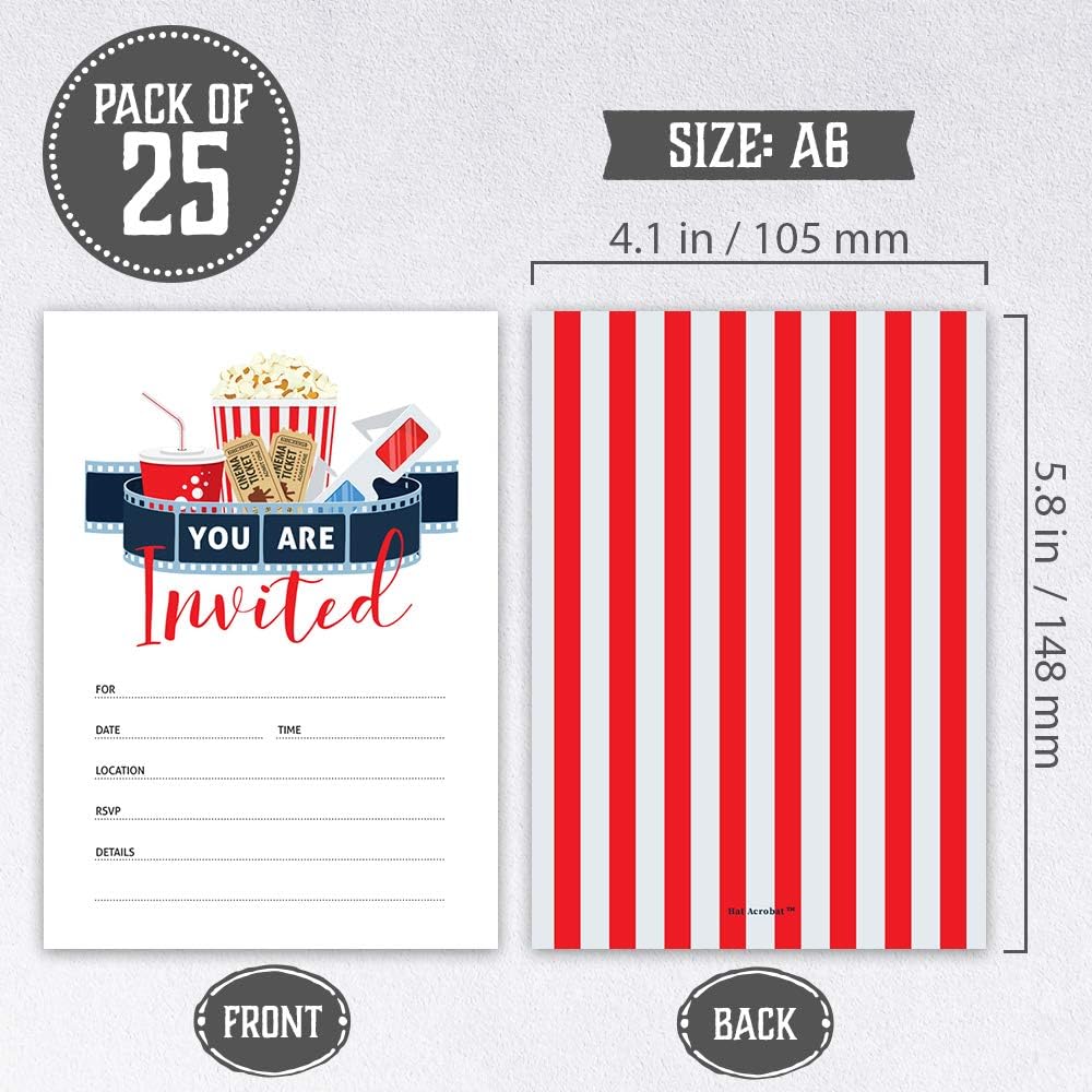 Movie Party Invitations with Envelopes Pack of 25