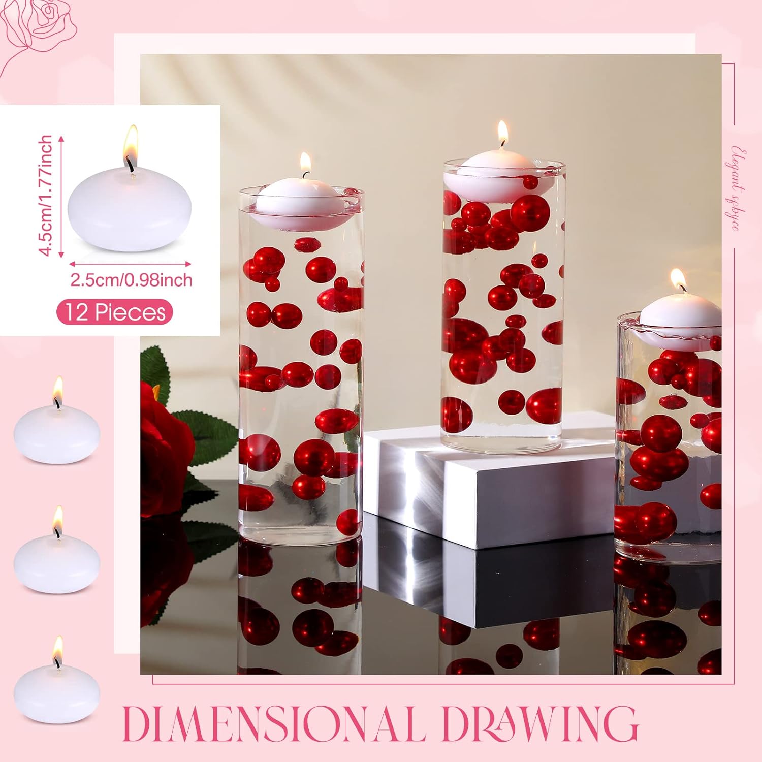Fumete 10162 Pcs Floating Candles for Centerpieces Red