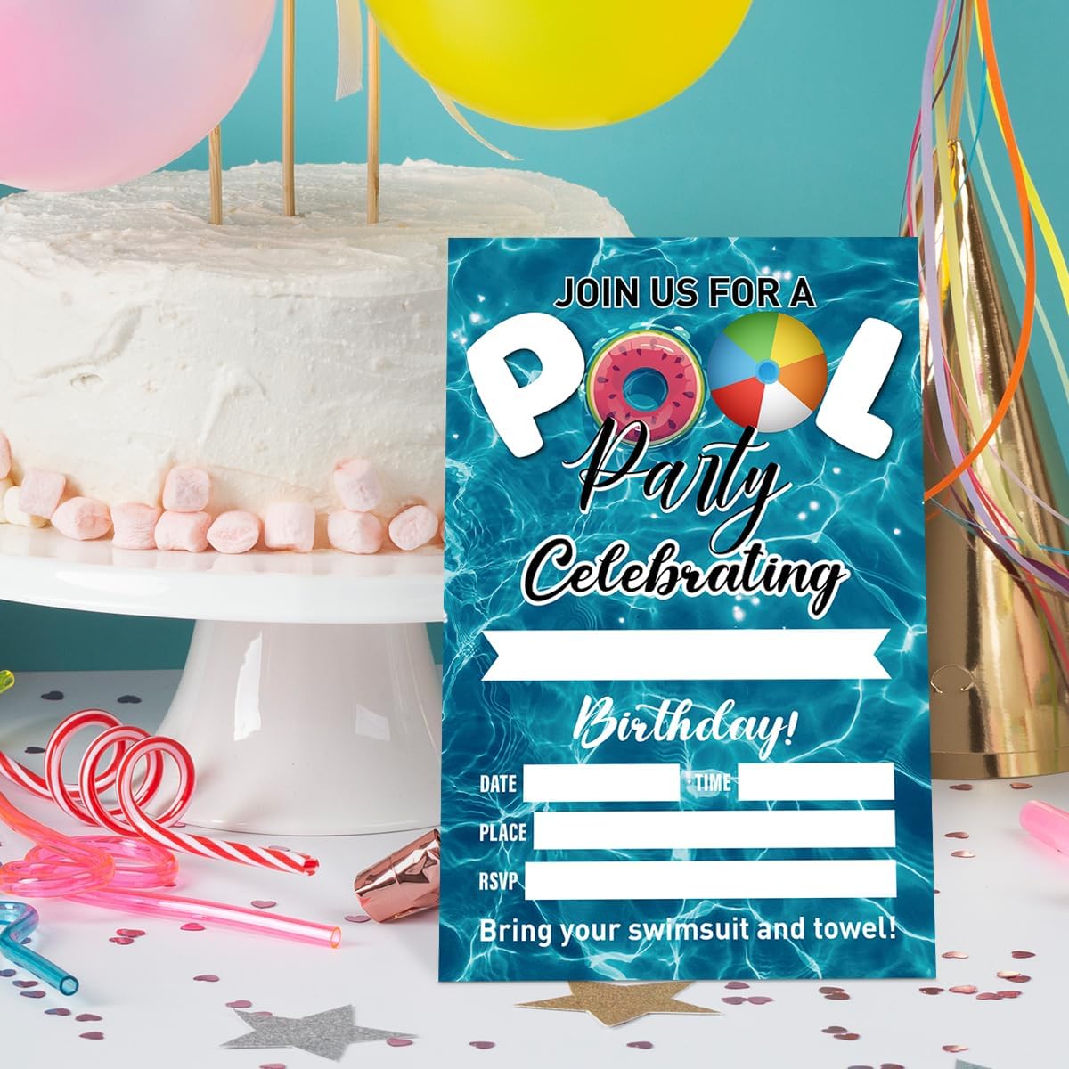 Pool Party Birthday Invites for Boys Set of 20