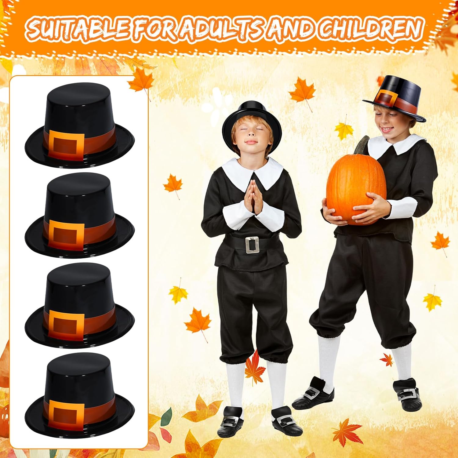 Liliful 4 Pcs Thanksgiving Pilgrim Hats Cosplay Costume Accessory for Adults