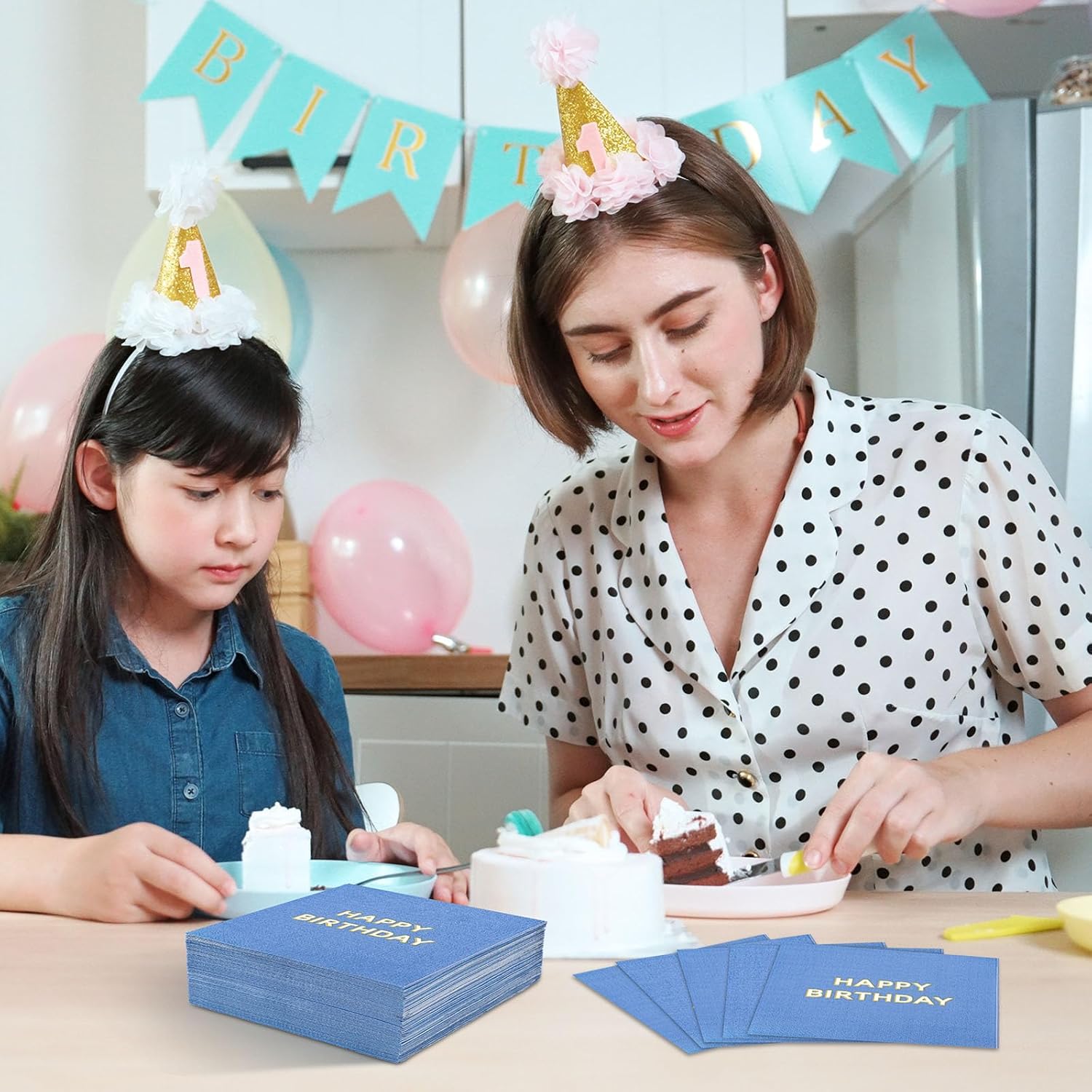 Maitys 200 Pcs Blue Birthday Napkins 5 Folded Party Supplies