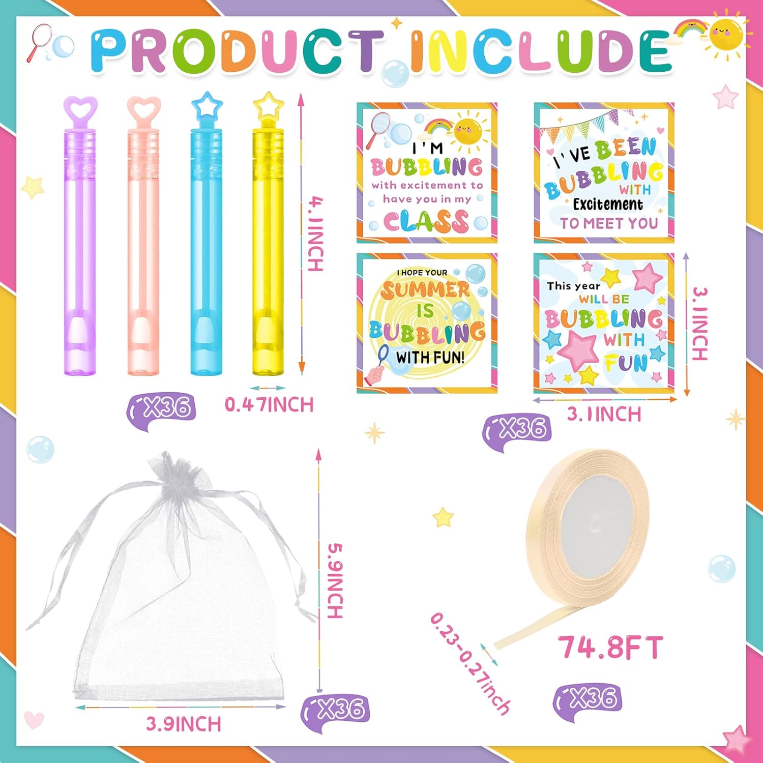 36 Set Back to School Gifts with Bubble Wands and Drawstring Bags