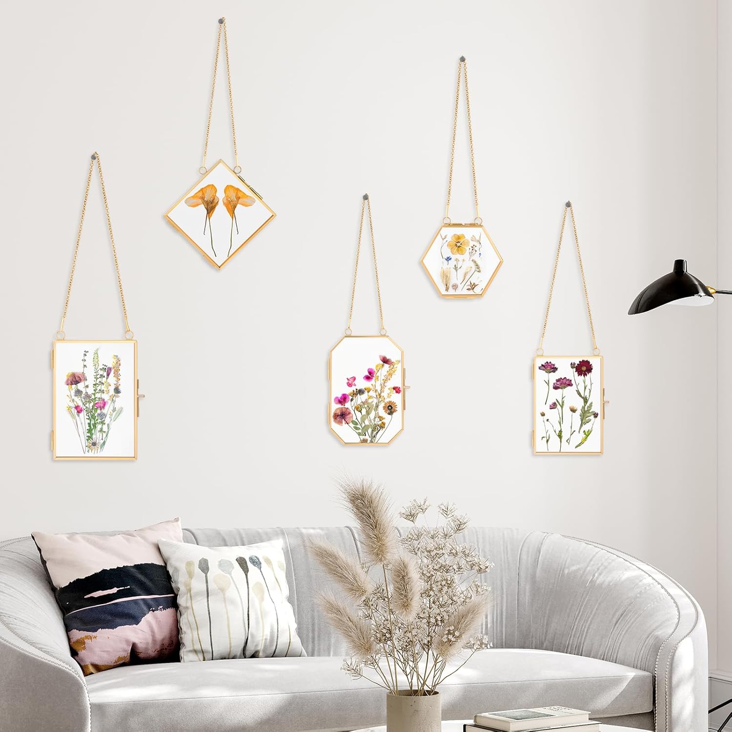 5 Pcs Double Glass Frame for Pressed Flowers with Gold Chain