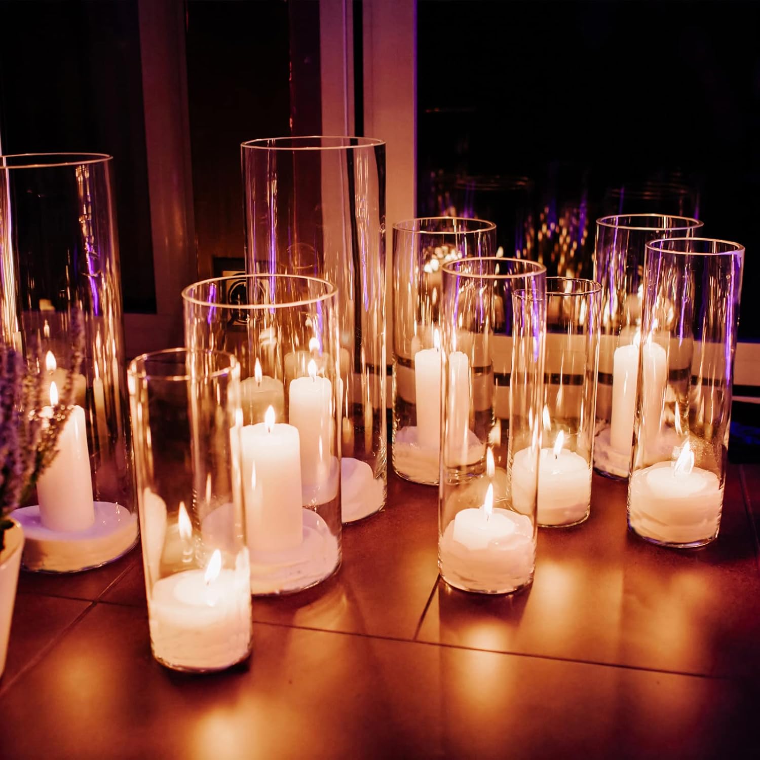 WDHODEC Cylinder Flower Vases 12PCS Hurricane Candle Holders Clear Glass Vase Set