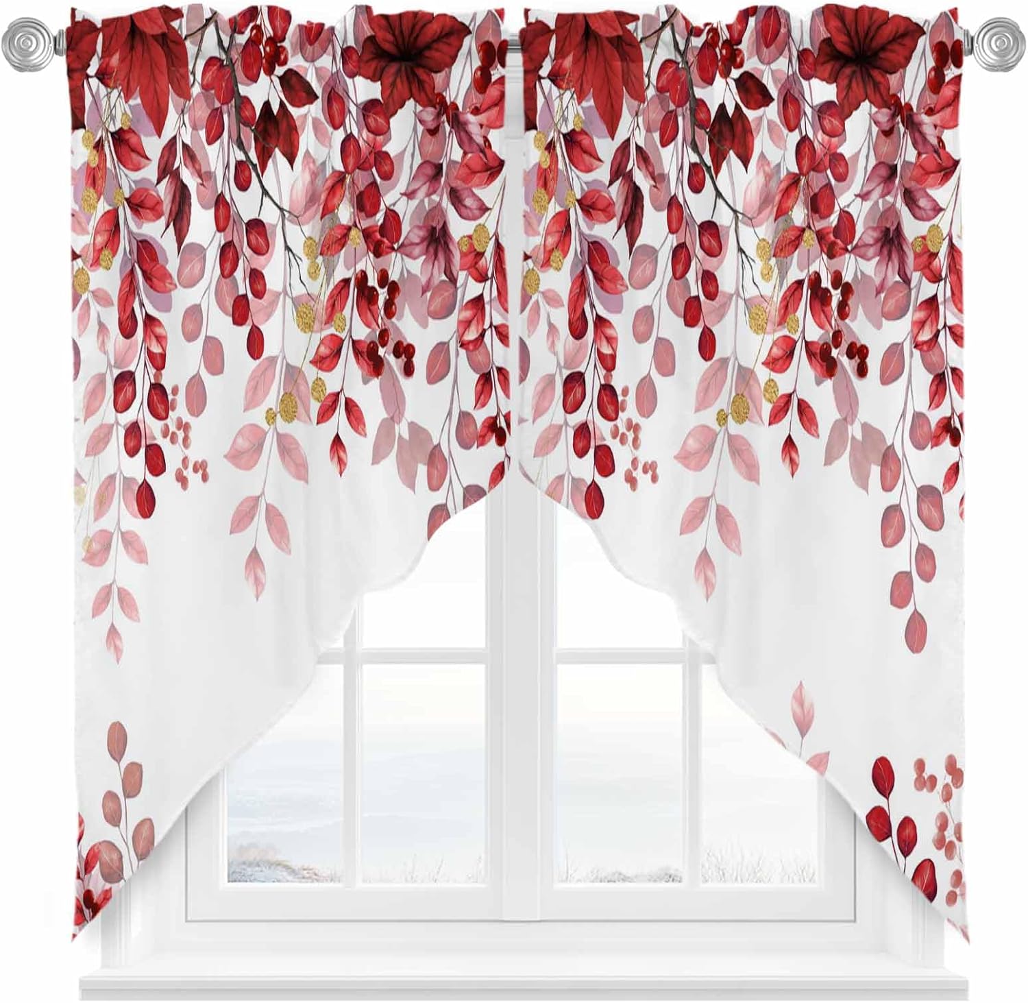 Savannan Red Leaves Rod Pocket Curtains 2 Panel