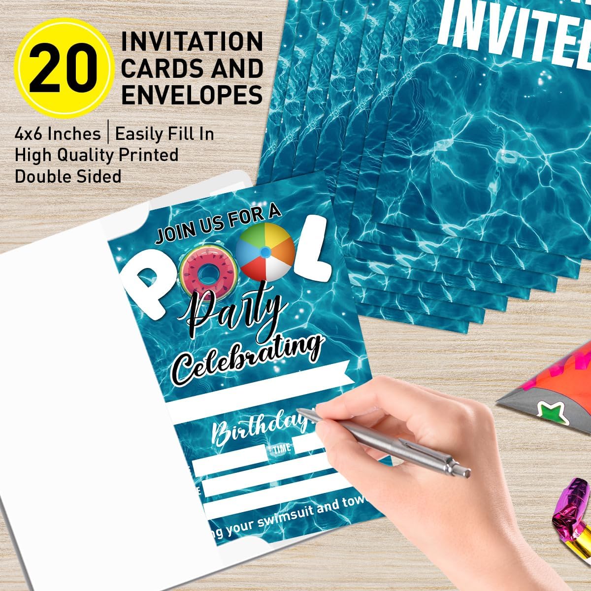 Pool Party Birthday Invites for Boys Set of 20