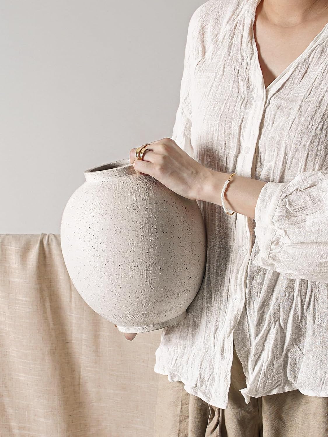 Large White Ceramic Vase 98 Inch Rustic Farmhouse Decor