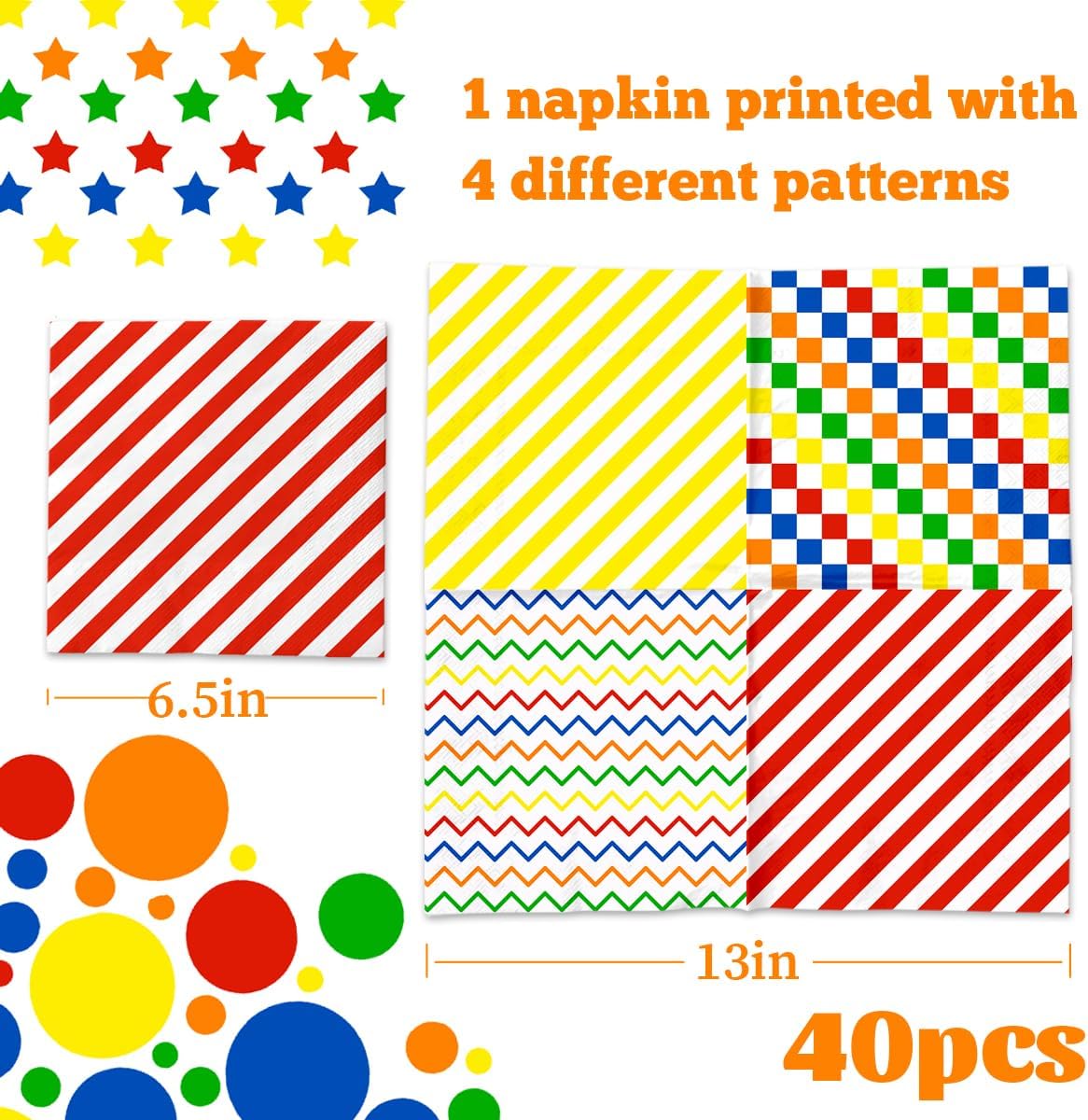 40Pcs Colorful Rainbow Napkins for Birthday Parties