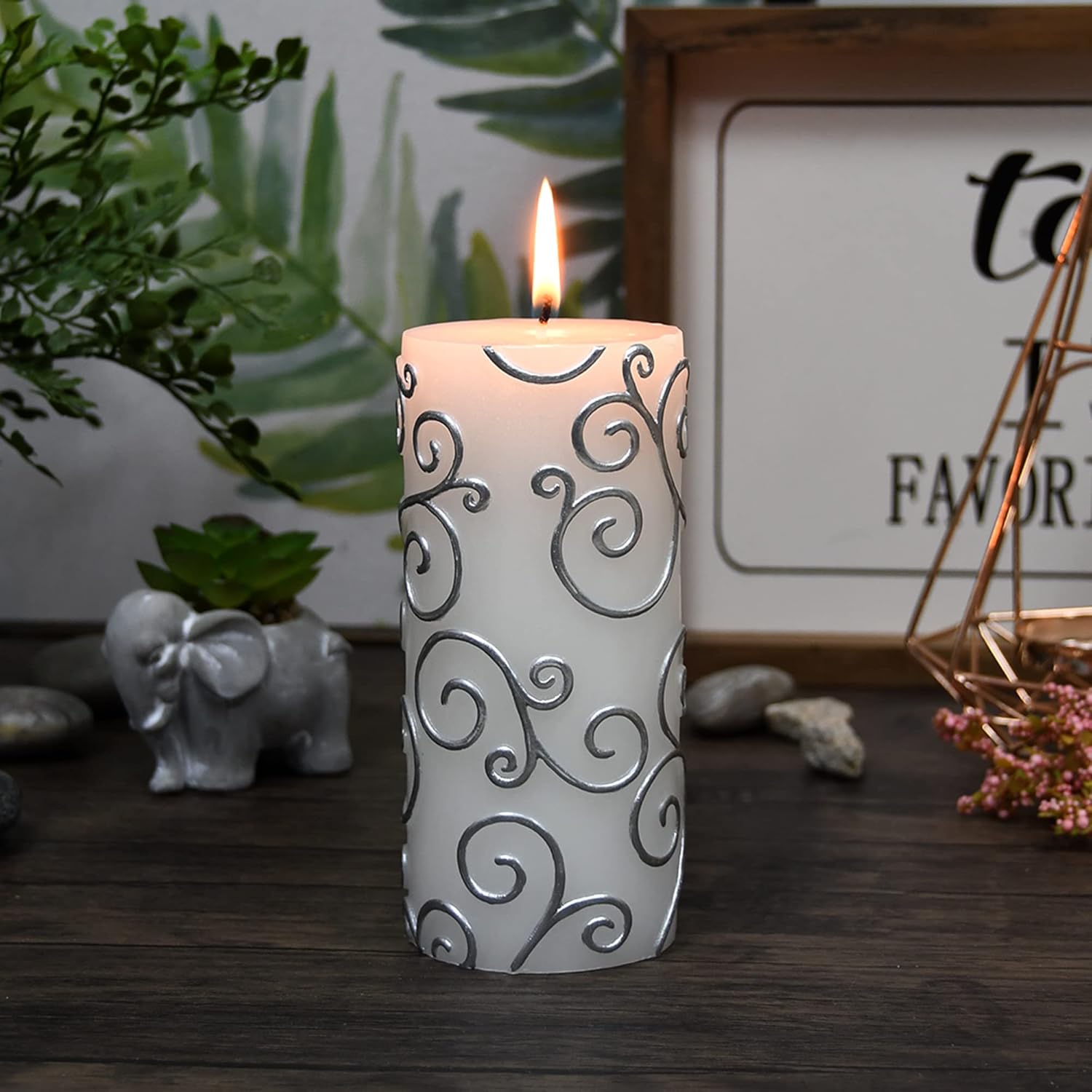 Zest Candle 6 Inch White Scroll Pillar Candle