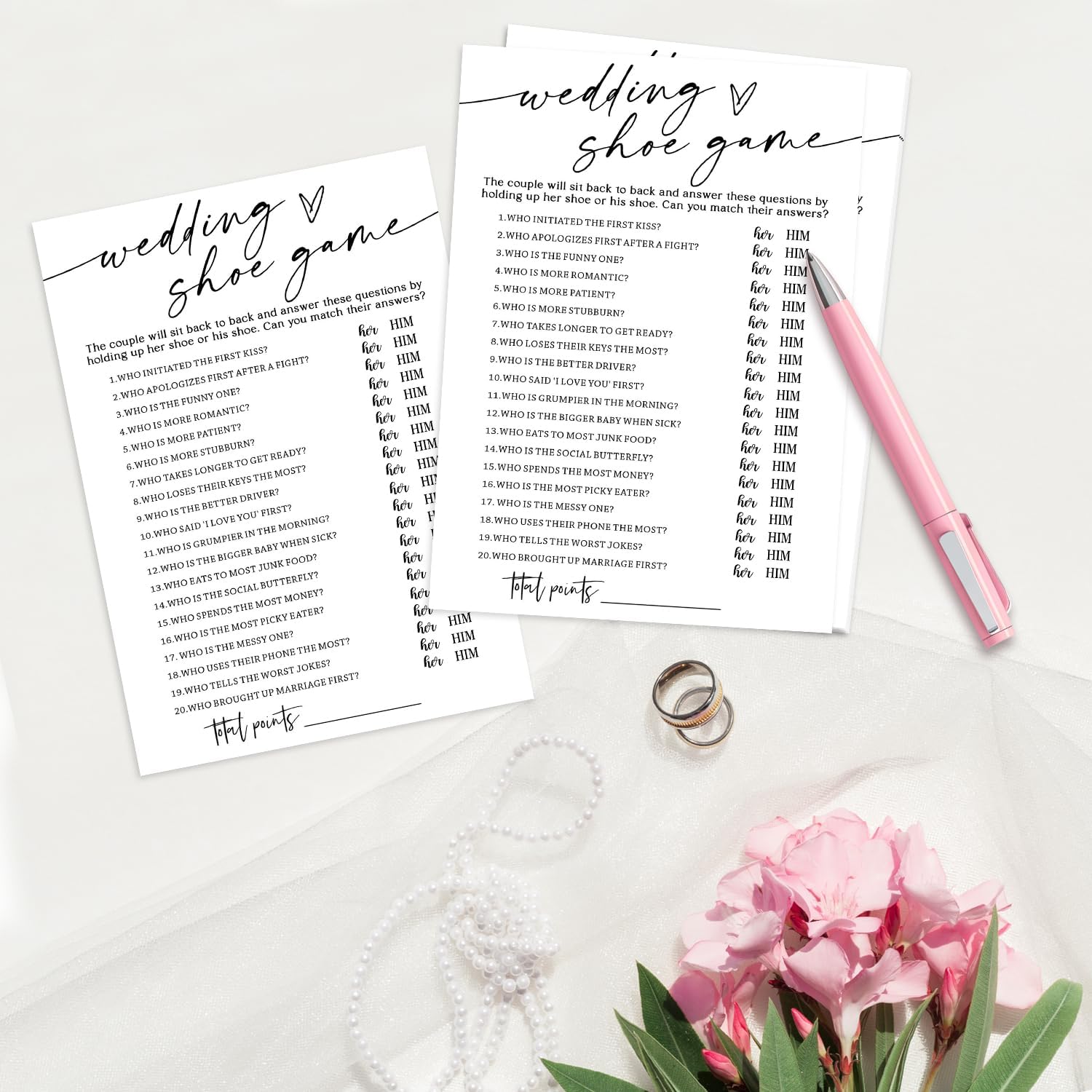Wedding Shoe Game Cards - 30 Unique Game Cards