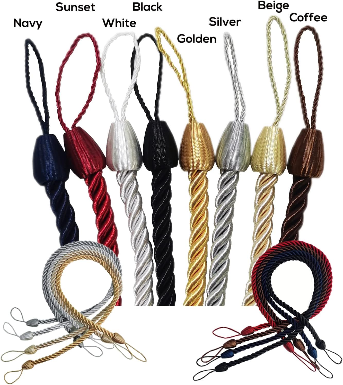 Curtain Tiebacks Ropes 4 Pack Metal Hooks Indoor Outdoor Use