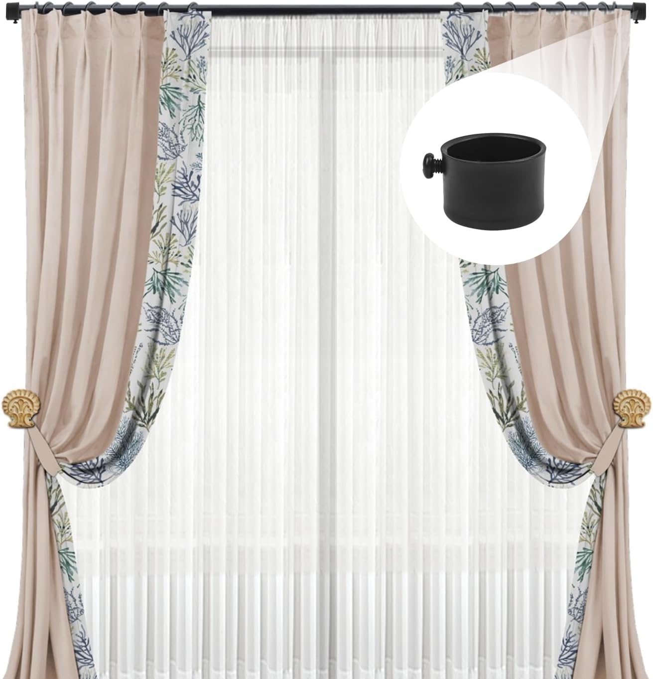 Stainless Steel Curtain Rod Ends Finials Black 4-Pack Up to 11 Diameter