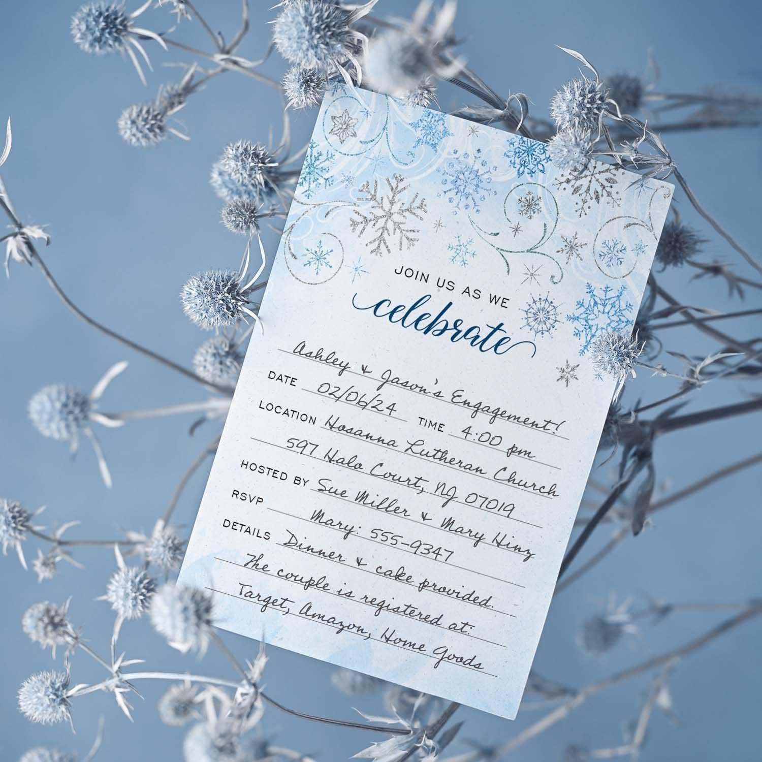 Canopy Street Faux Glitter Winter Party Invitations 5x7