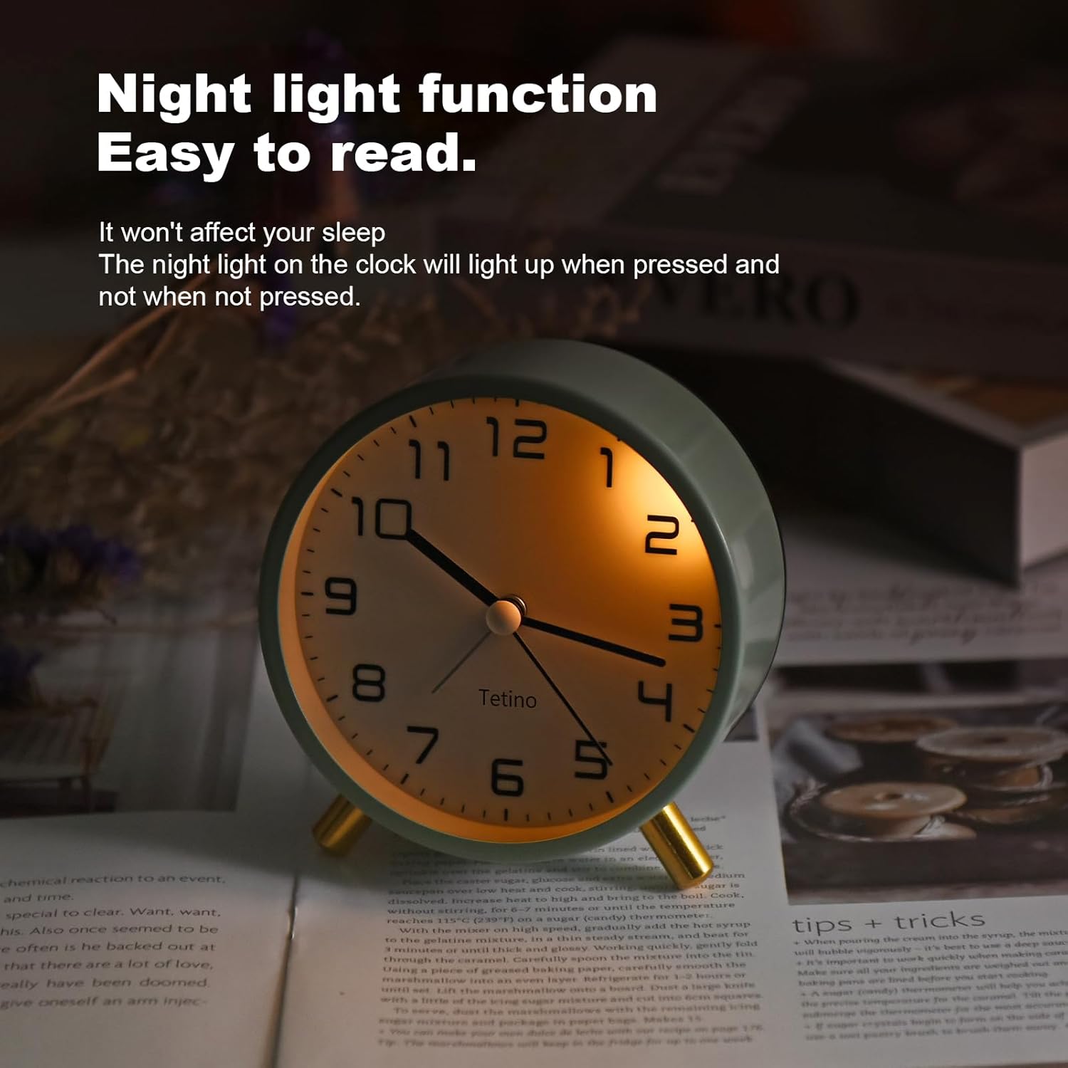 Tetino Analog Alarm Clock with Night Light White