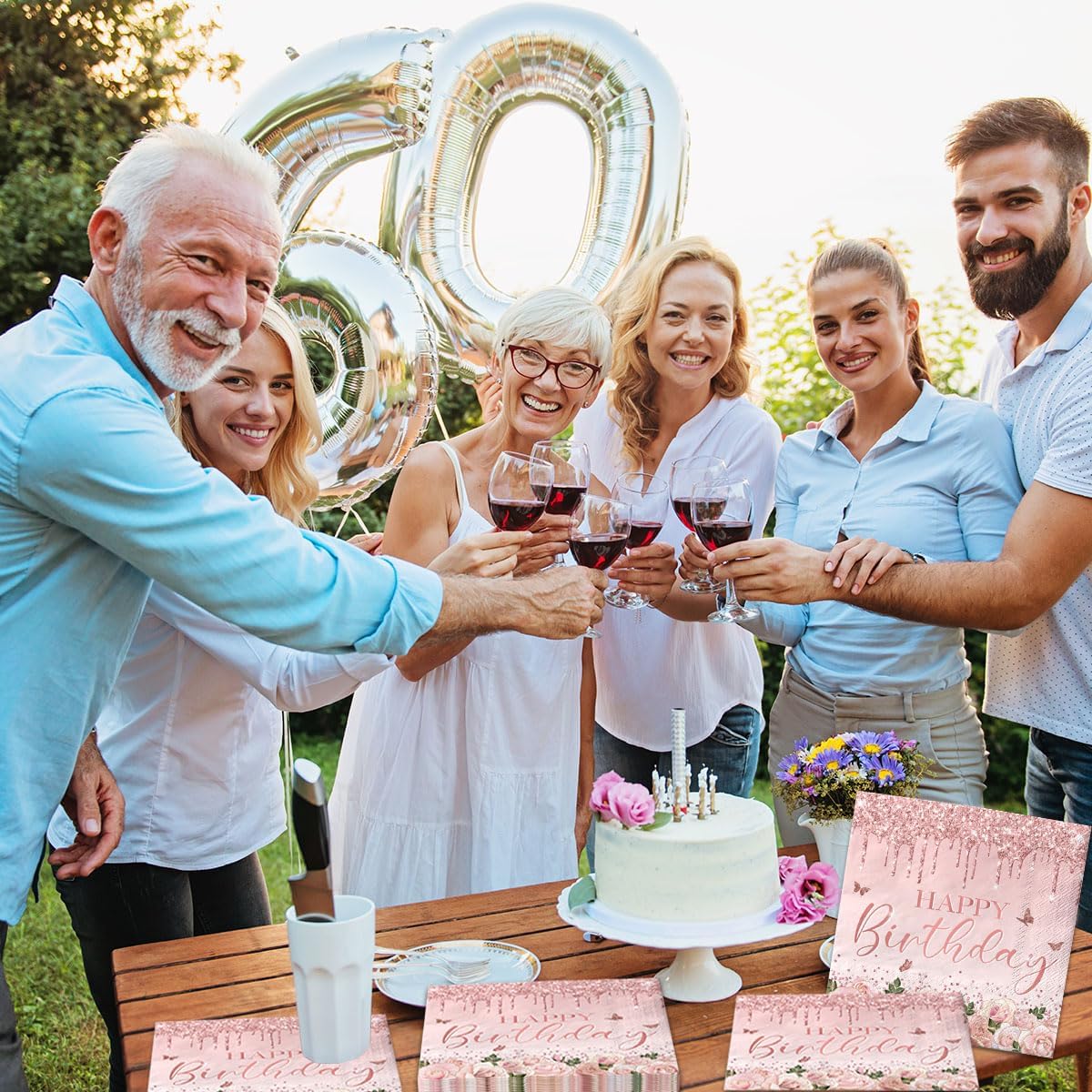 Pink Rose Gold Party Napkins 40Pcs Disposable Birthday Decor