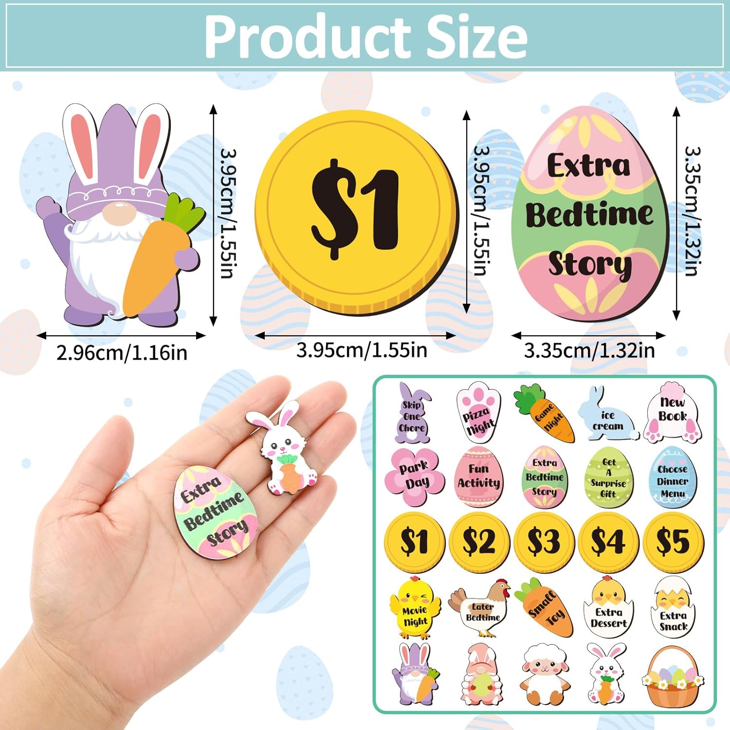 100 Pcs Wooden Easter Tokens for Egg Hunt Prizes