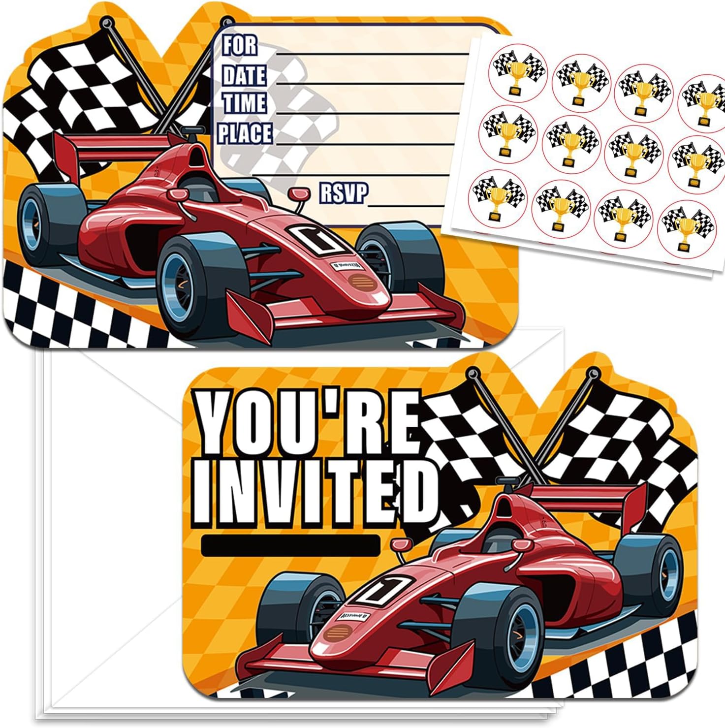 24PCS Race Car Birthday Invites with Envelopes and Stickers