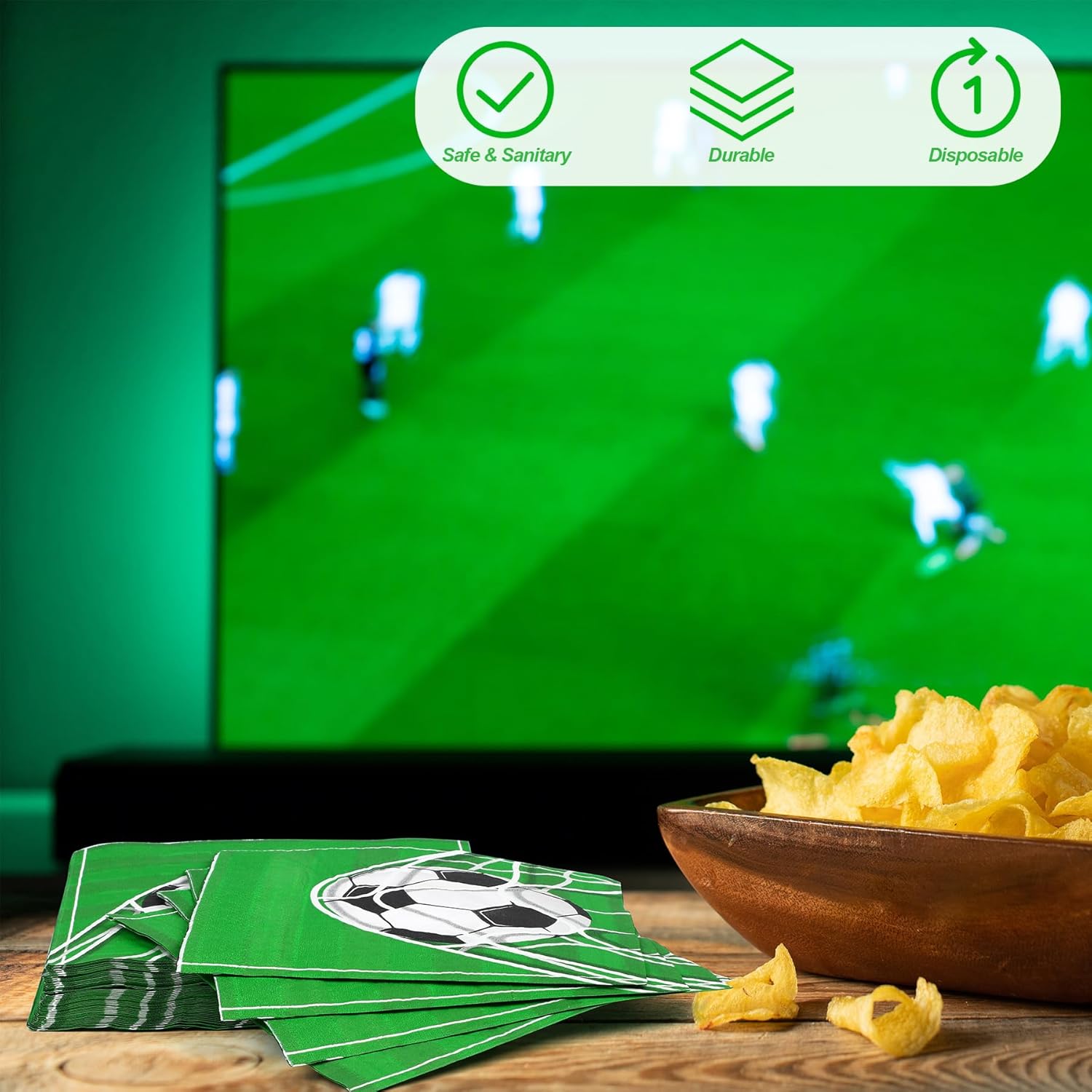 Aodaer 48 Piece Soccer Themed Paper Napkins