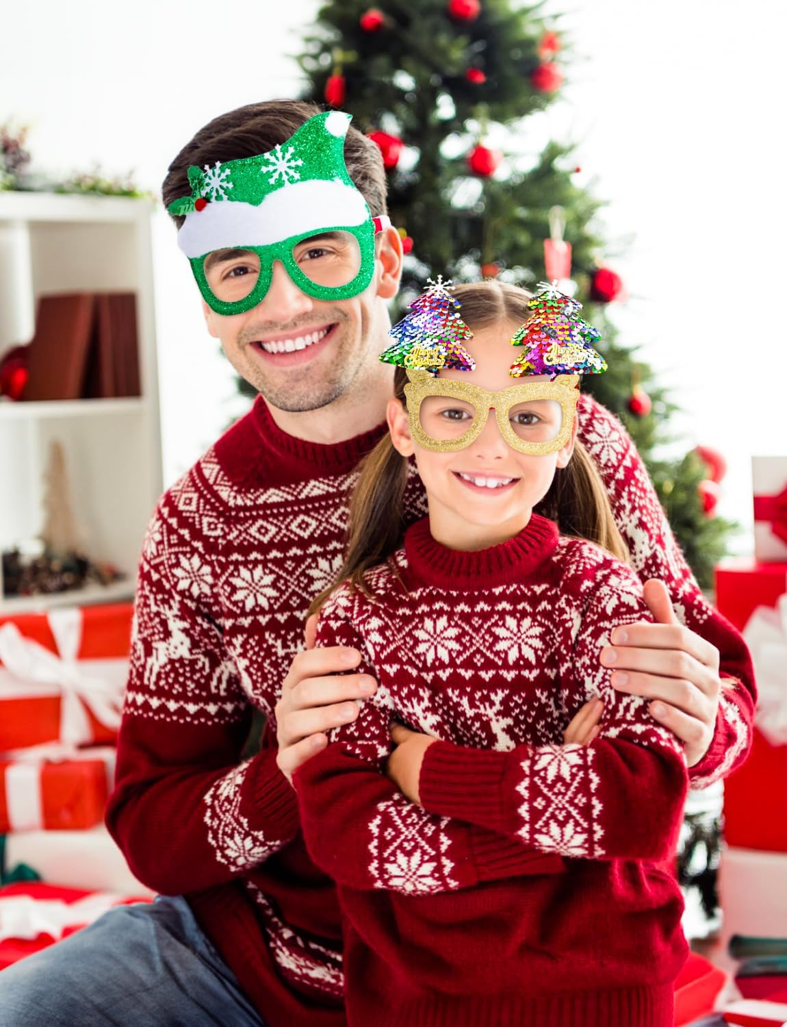 12Pcs Glitter Christmas Party Glasses Frames