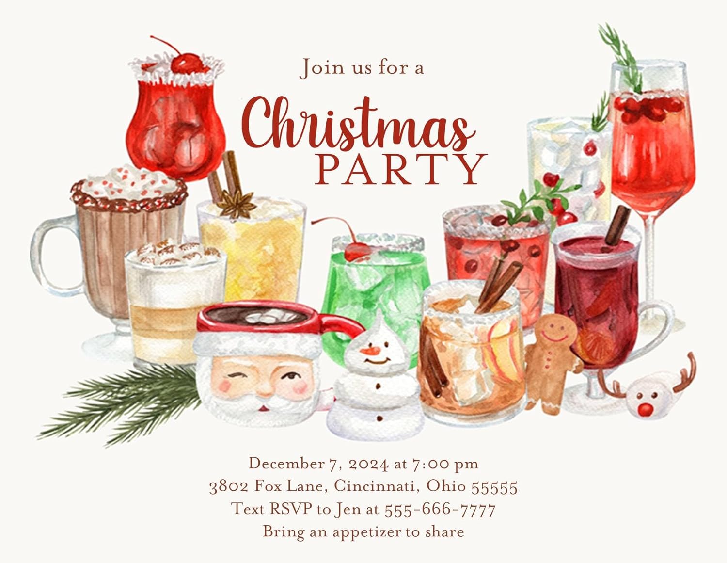 Personalized Cocktail Party Christmas Invitation