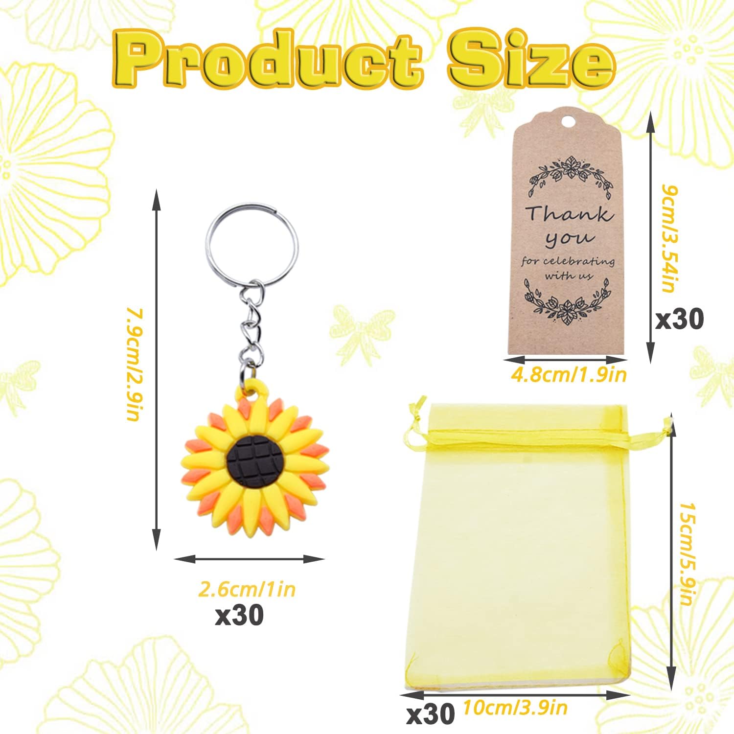 30 Sets Sunflower Birthday Party Favors Keychain Pack