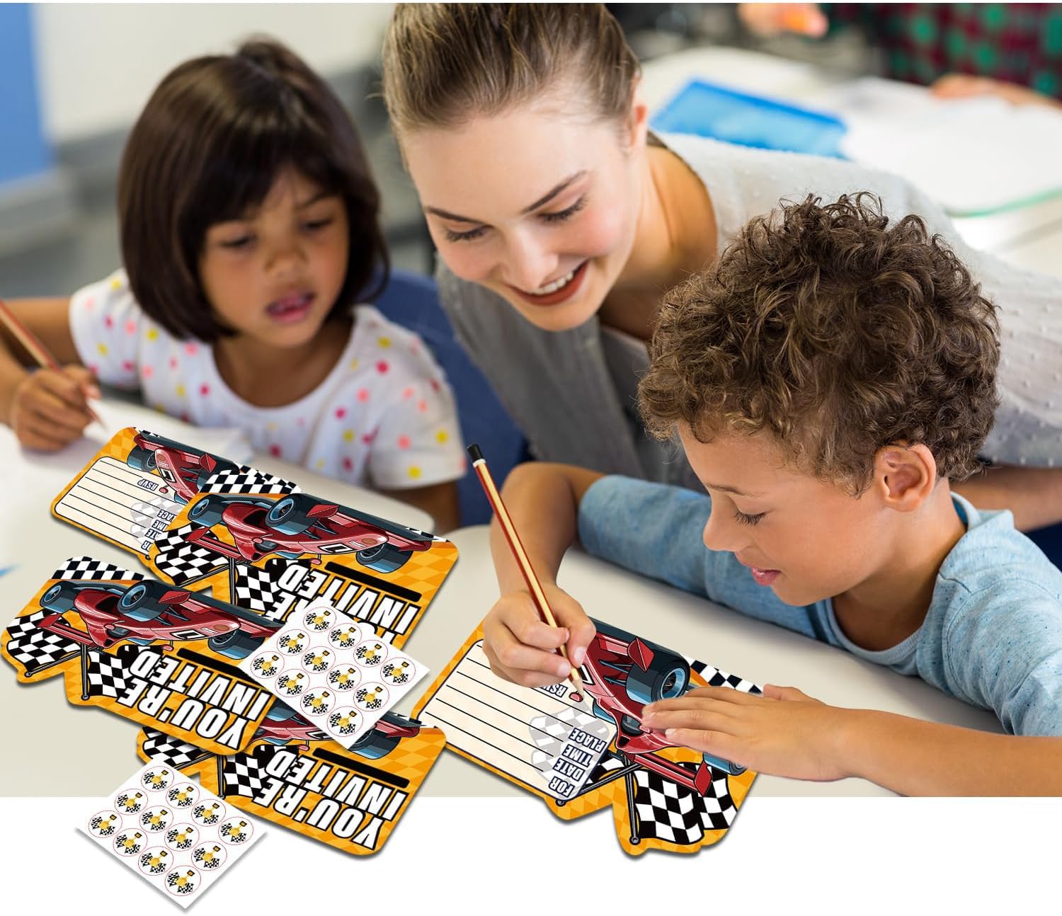 24PCS Race Car Birthday Invites with Envelopes and Stickers
