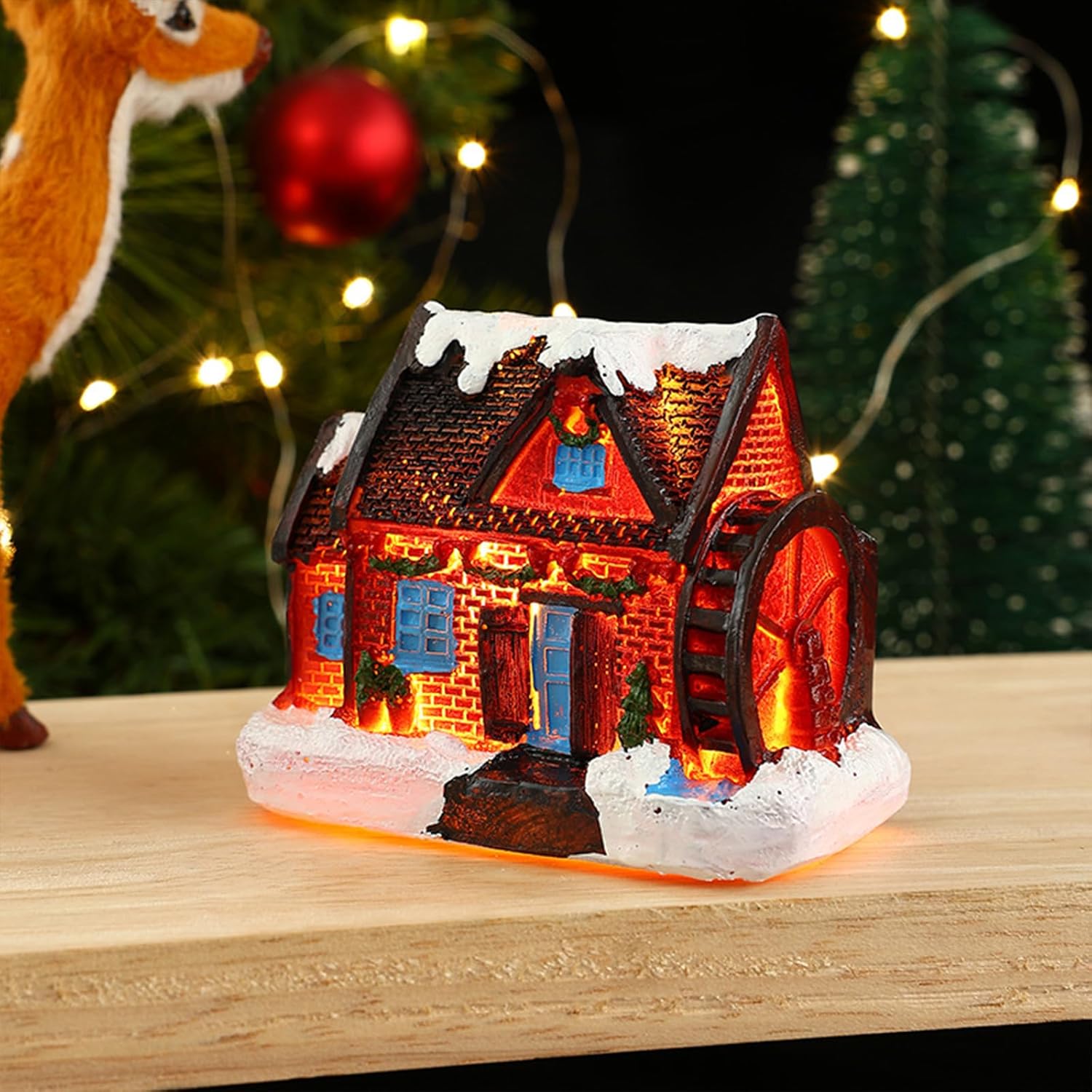 Keebgyy 4 Pack Light-Up Christmas Village Houses
