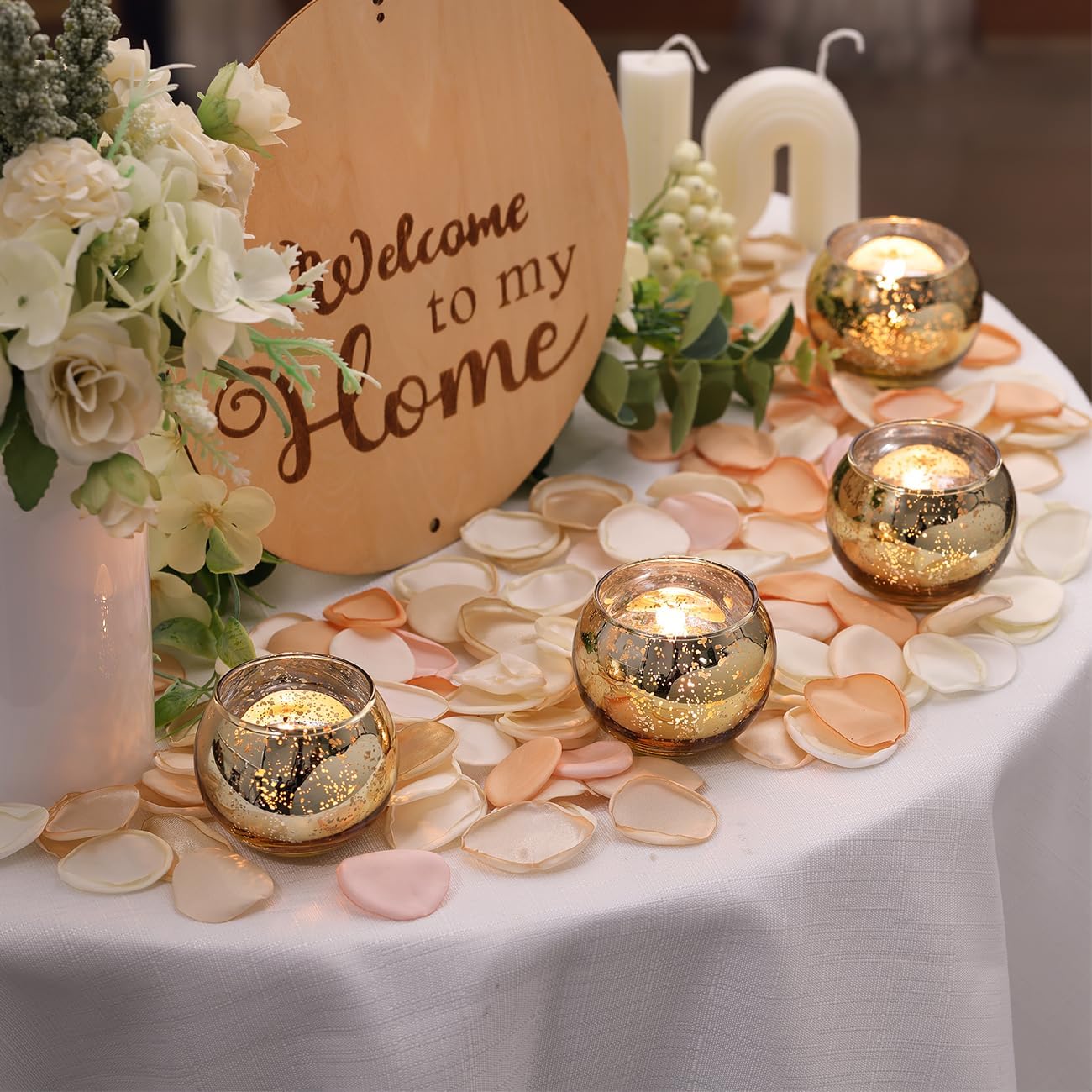 LETINE Gold Mercury Glass Votive Candle Holders Set of 36