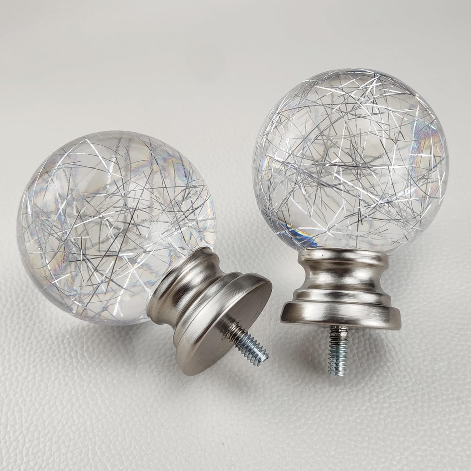 Decorative Curtain Rod Finials Set of 2 Silver Clear