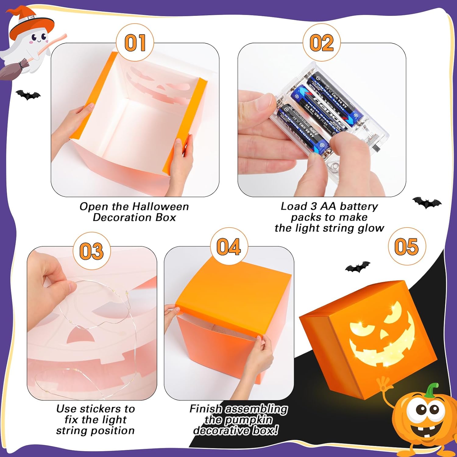 Zhanmai 6 Pcs Halloween Decorative Boxes with LED String Lights