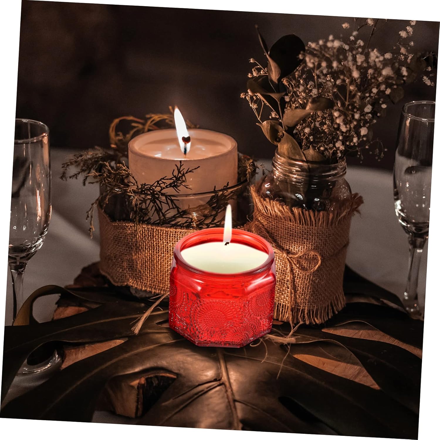 14-Piece Embossed Glass Candle Jar Set with Lids