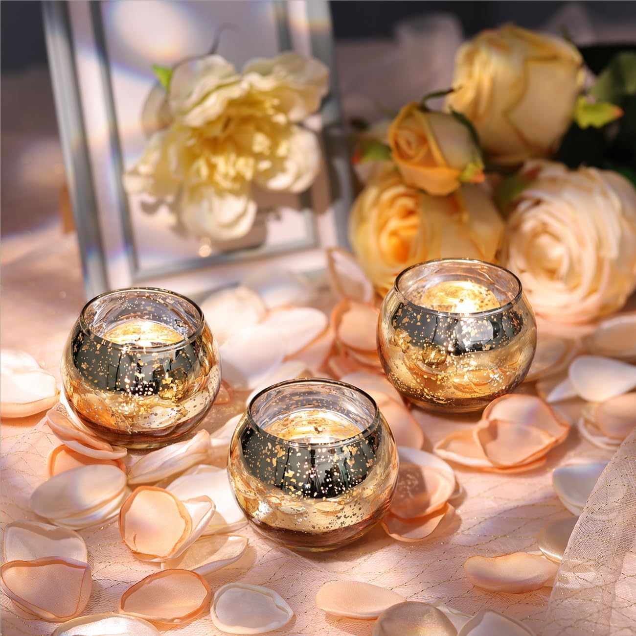 LETINE Gold Mercury Glass Votive Candle Holders Set of 36