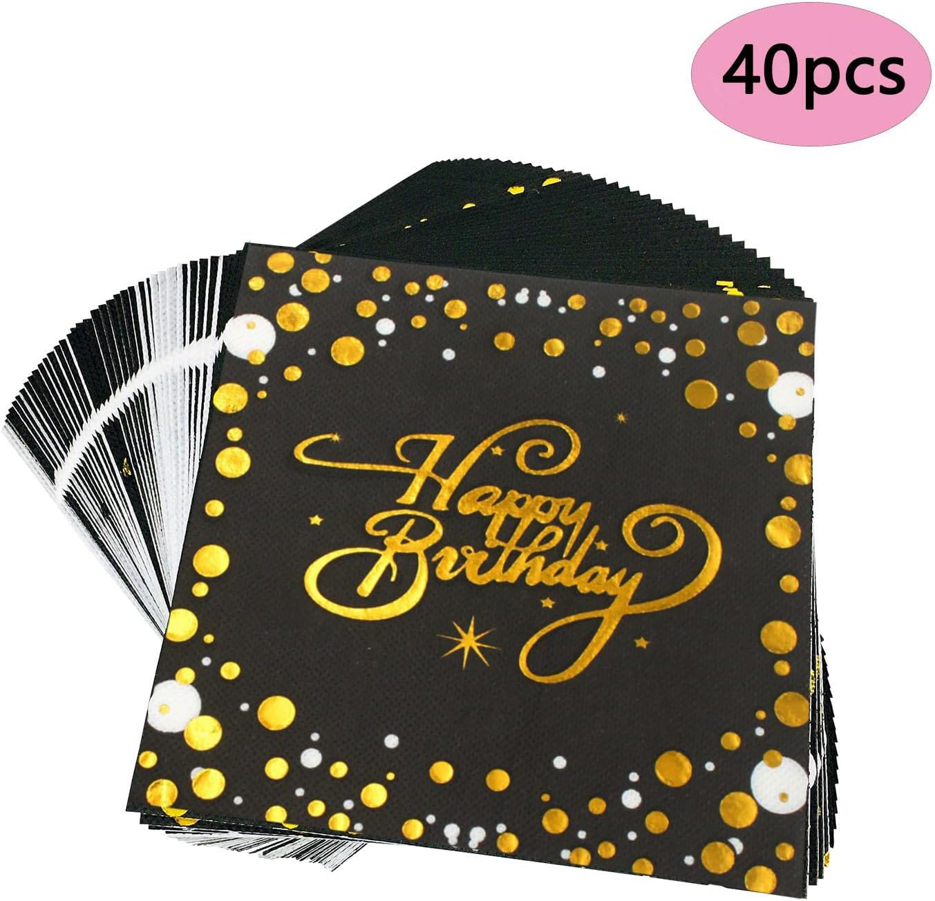 40pcs Black and Gold Birthday Napkins for Parties